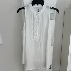 Cabi Frill Top-White Sleeveless